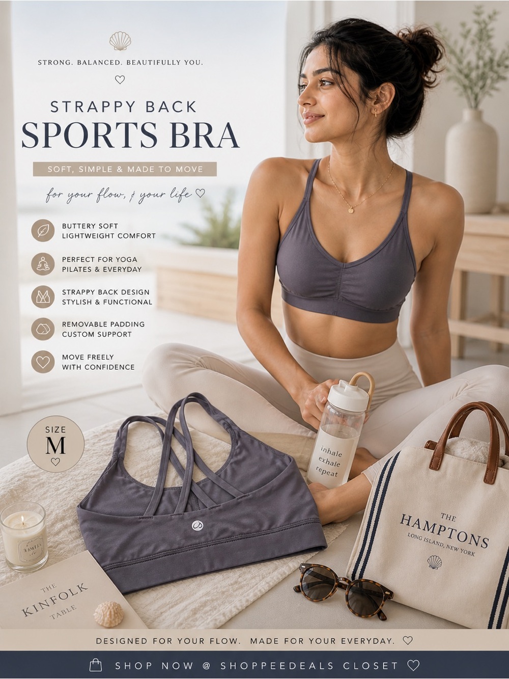 CRZ YOGA Strappy Back Sports Bra Gray Size M